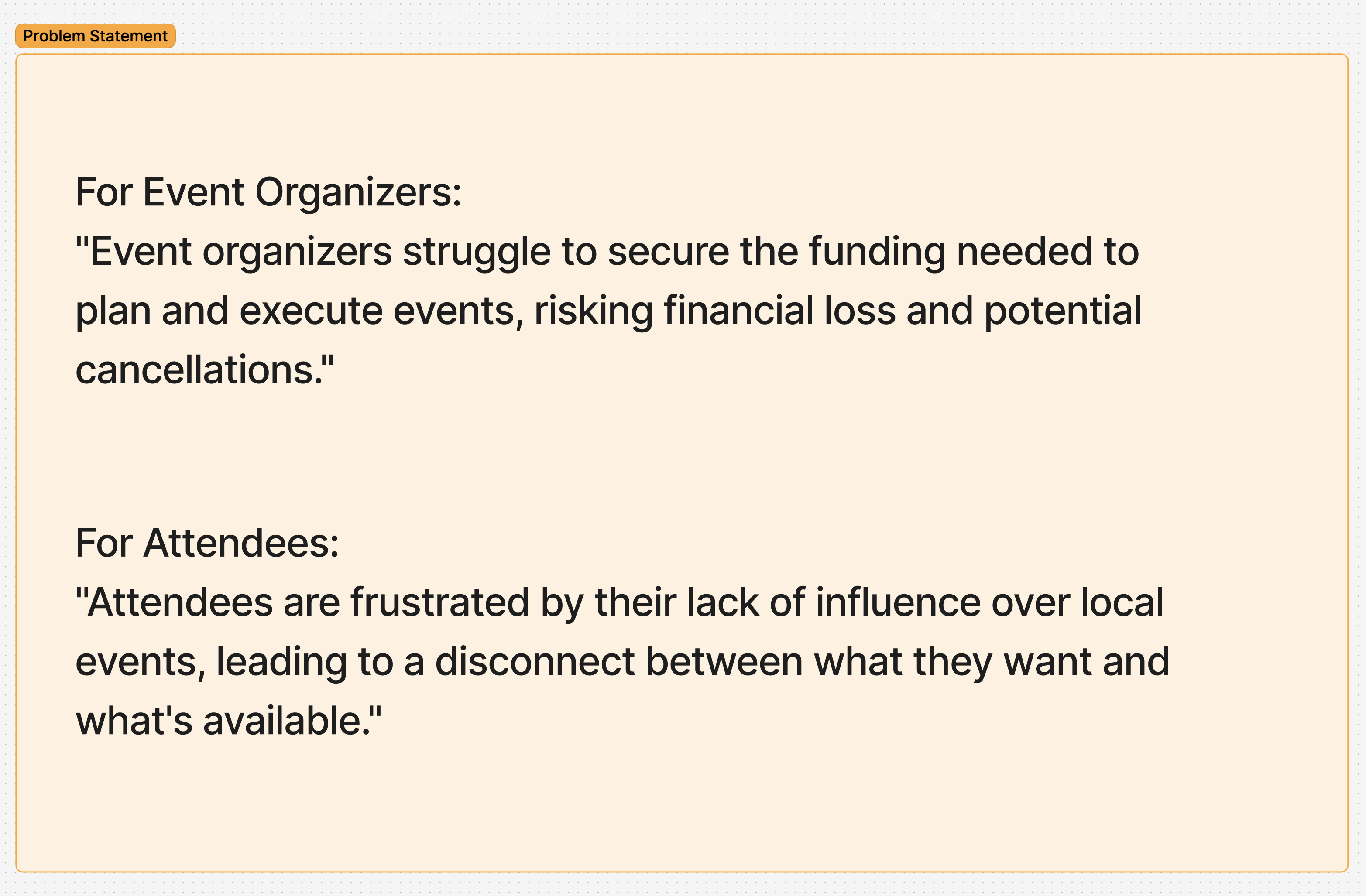 Screenshot of problem statement for Event Organizers and Attendees