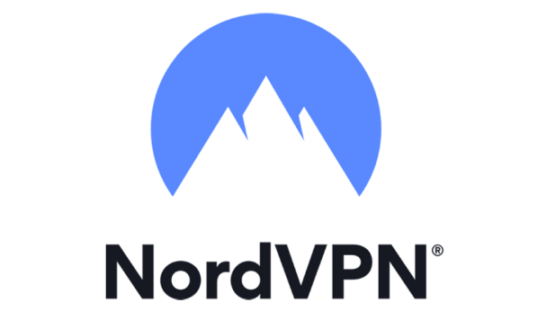 Logo of NordVPN which includes a white mountain on a blue circle background