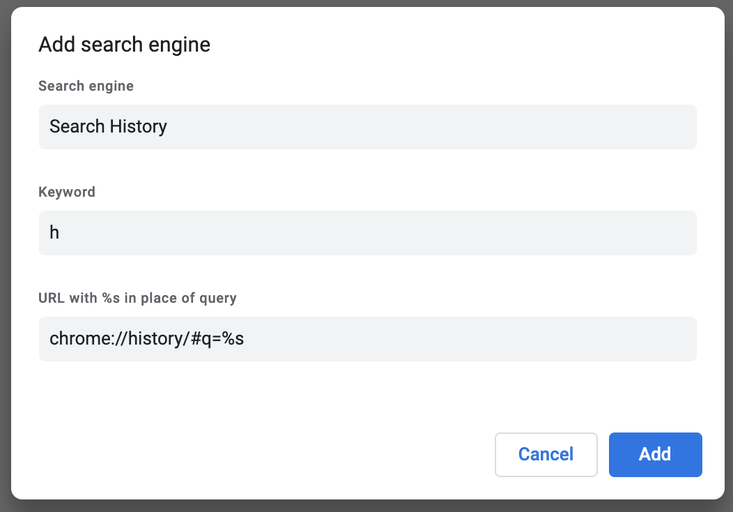 History Chrome search engine.